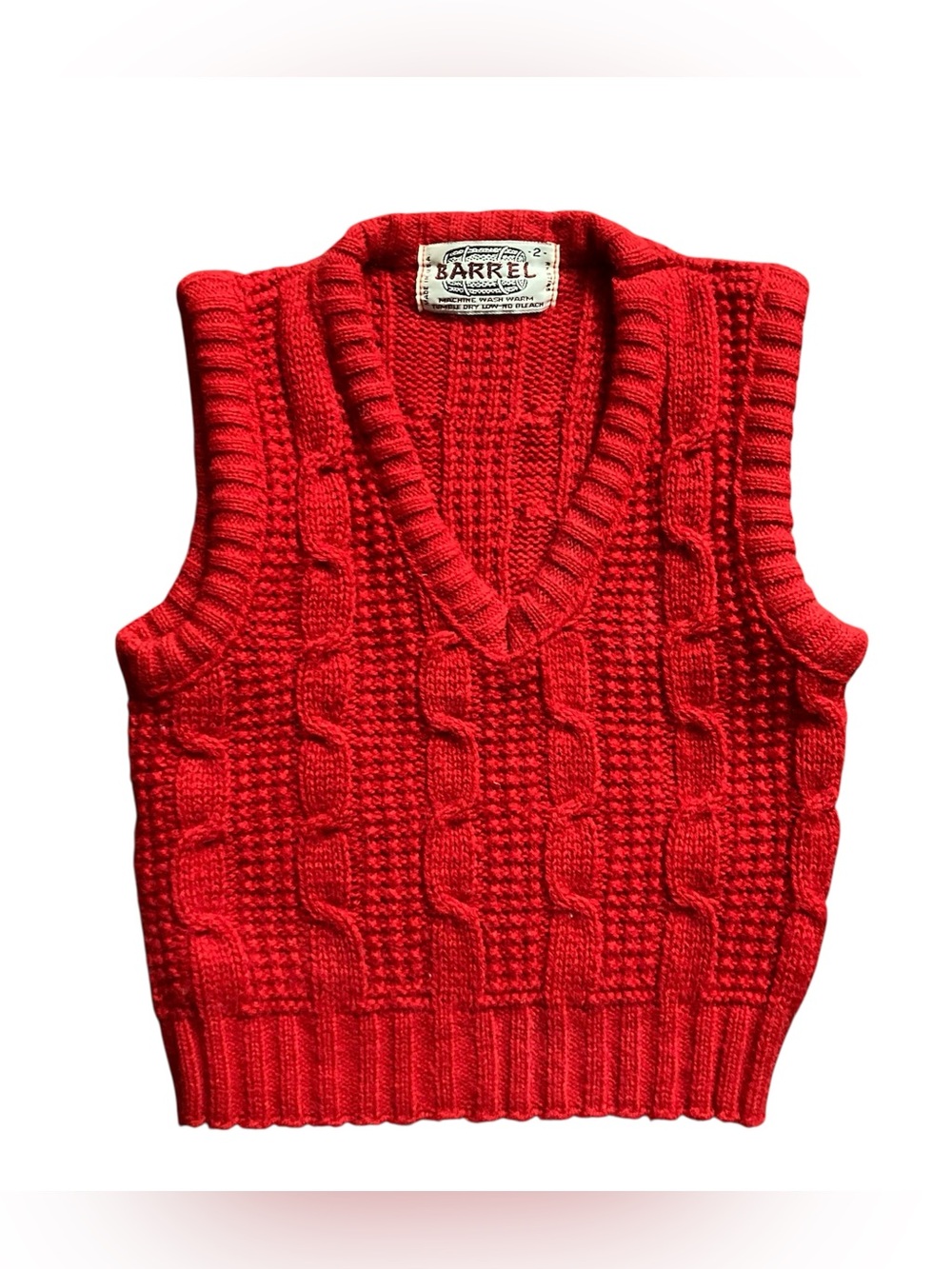 Vintage 70s 80s Barrel Cable Knit Sweater Vest Toddler Size 2